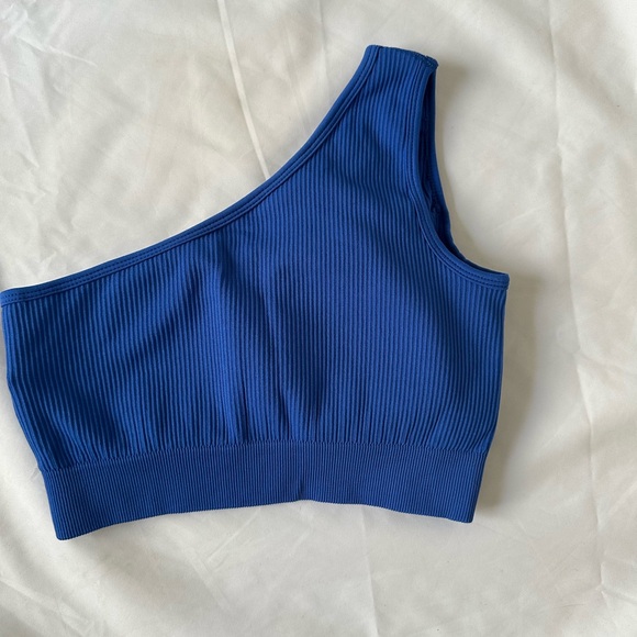Blue One-Shoulder Ribbed Top - Picture 2 of 2